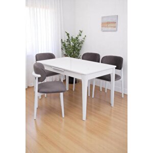 Paris Norte Lak Panel Mutfak Masa Sandalye Takımı 80x130cm Beyaz