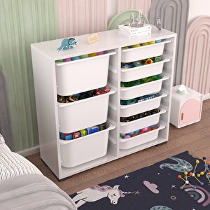 Carla 3+6 Beyaz Çok Amaçlı Dolap Oyuncak Dolabı