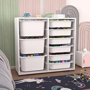 Carla 3+6 Beyaz Çok Amaçlı Dolap Oyuncak Dolabı