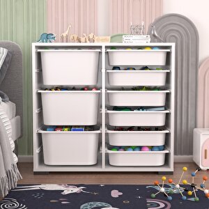 Carla 3+6 Beyaz Çok Amaçlı Dolap Oyuncak Dolabı