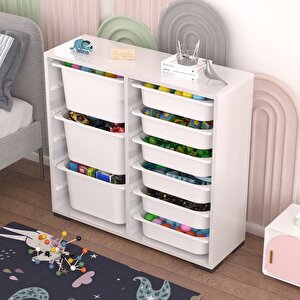 Carla 3+6 Beyaz Çok Amaçlı Dolap Oyuncak Dolabı