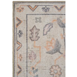 Cool Halı Private Krem Halı Etnik Desen Çiçekli Şönil Halı Yıkanabilir Eskitme Vintage Salon Halısı