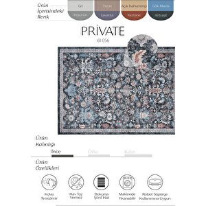 Private Antrasit Halı Eskitme Desenli Vintage Şönil Halı Çiçekli Yıkanabilir salon halısı 95x250 cm