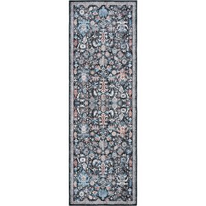 Cool Halı Private Antrasit Halı Eskitme Desenli Vintage Şönil Halı Çiçekli Yıkanabilir salon halısı