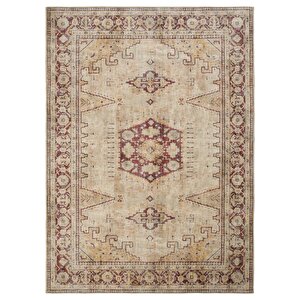Private Krem Eskitme Vintage Halı Yolluk Etnik Desen Şönil Halı Yıkanabilir Salon Halısı 95x300 cm