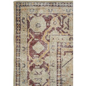 Cool Halı Private Krem Eskitme Vintage Halı Yolluk Etnik Desen Şönil Halı Yıkanabilir Salon Halısı