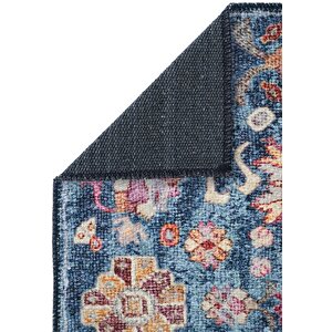 Cool Halı Private Mavi Eskitme Vintage Halı Çiçek Otantik Dokuma Şönil Halı Yıkanabilir Salon Halısı