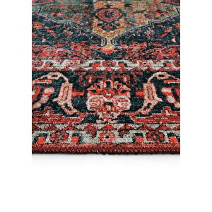 Cool Halı Private Bordo Etnik Desenli Şönil Halı Yıkanabilir Eskitme Vintage Göbekli Salon Halısı