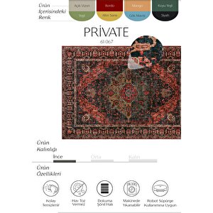 Cool Halı Private Bordo Etnik Desenli Şönil Halı Yıkanabilir Eskitme Vintage Göbekli Salon Halısı