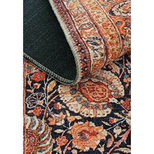 Cool Halı Private Turuncu Etnik Desenli Çiçekli Şönil Halı Yıkanabilir Eskitme Vintage Salon Halısı