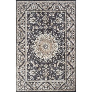 Private Siyah Eskitme Vintage Halı Çiçek Desen Dokuma Şönil Halı Yıkanabilir Salon Halısı 95x300 cm