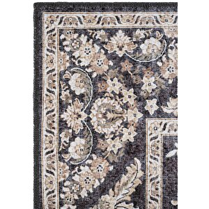 Cool Halı Private Siyah Eskitme Vintage Halı Çiçek Desen Dokuma Şönil Halı Yıkanabilir Salon Halısı