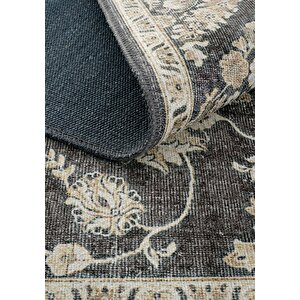 Cool Halı Private Siyah Eskitme Vintage Halı Çiçek Desen Dokuma Şönil Halı Yıkanabilir Salon Halısı