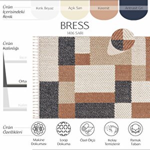Bress 1406 Sarı Kolay Kullanım Hav Toz Vermez Hasır Dokulu Bukle Örgü Modern Desen Halı 80x600 cm