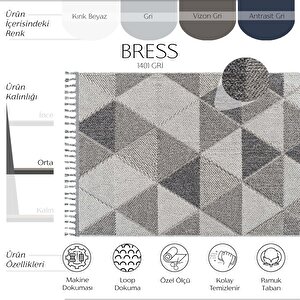 Bress 1401 Gri Kolay Kullanım Hav Toz Vermez Hasır Dokulu Bukle Örgü Modern Desen Halı 120x550 cm
