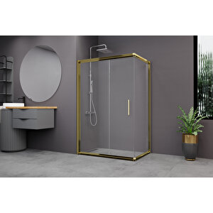 Minesota Temperli 6 Mm Dikdörtgen Cam Duşakabin Altın Profil Şeffaf Cam 80x120 cm