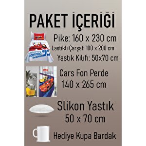 Cars Pike Takımı + Cars Fon Perde + Yastık + Kupa Bardak Hediye Toplam 6 Parça
