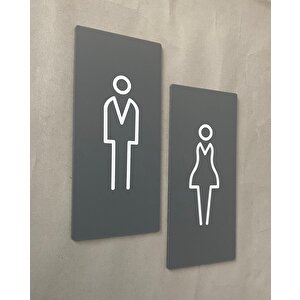 Mat Antrasit Lux Kadın Erkek Wc Yönlendirme Levhası Kapı İsimliği
