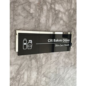 Silver Aynalı Parlak Siyah Seri Cilt Bakım Odası Kapı Isimliği Yönlendirme Levhası