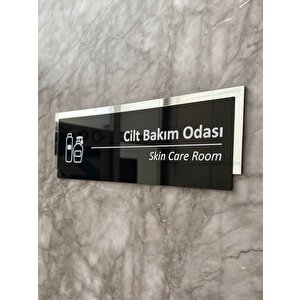 Silver Aynalı Parlak Siyah Seri Cilt Bakım Odası Kapı Isimliği Yönlendirme Levhası