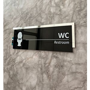 Silver Aynalı Parlak Siyah Seri Wc Tuvalet Kapı Isimliği Yönlendirme Levhası