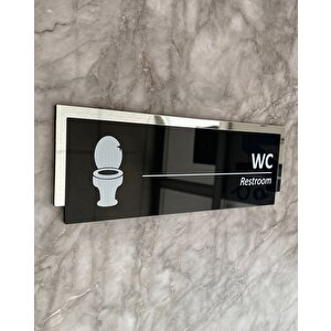 Silver Aynalı Parlak Siyah Seri Wc Tuvalet Kapı Isimliği Yönlendirme Levhası