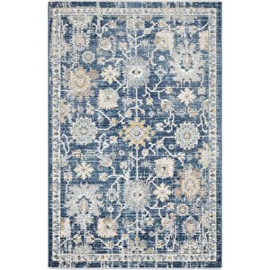Zaraf Lacivert Halı Etnik Desen Bohem Oda Halısı Vintage Oturma Odası Salon Yazlık Halı 120x180 cm