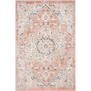 Zaraf Turuncu Klasik Göbekli Etnik Desen  Vintage Halı Oturma Odası Salon İnce Yazlık Halı 80x150 cm