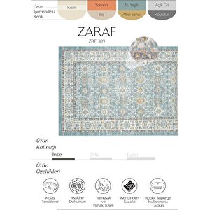 Zaraf Su Yeşili Etnik Desen Eskitme Vintage Ev Oda Halısı Oturma Odası Salon İnce Halı 200x300 cm