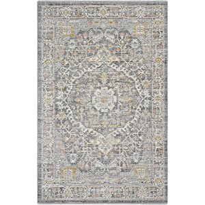 Zaraf Açık Gri Klasik Göbekli Etnik Desen Vintage Halı Oturma Odası Salon İnce Yazlık Halı 120x180 cm