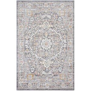 Zaraf Açık Gri Klasik Göbekli Etnik Desen Vintage Halı Oturma Odası Salon İnce Yazlık Halı 120x180 cm