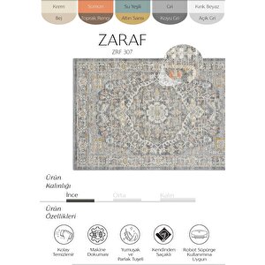 Zaraf Açık Gri Klasik Göbekli Etnik Desen Vintage Halı Oturma Odası Salon İnce Yazlık Halı 120x180 cm