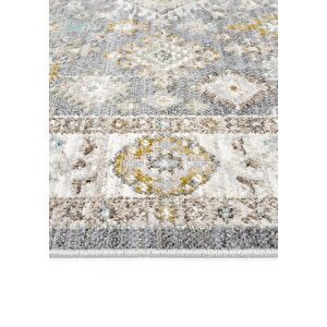 Cool Halı Zaraf Açık Gri Etnik Desen Makine Vintage Halı Modern Oturma Odası Salon İnce Yazlık Halı