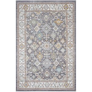 Zaraf Açık Gri Etnik Desen Makine Vintage Halı Modern Oturma Odası Salon İnce Yazlık Halı 80x300 cm