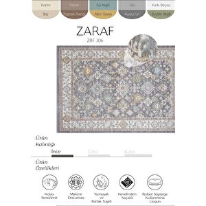 Zaraf Açık Gri Etnik Desen Makine Vintage Halı Modern Oturma Odası Salon İnce Yazlık Halı 80x300 cm