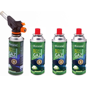 Orcamp Kamp Kartuş Tüp 227gr + Çakmaklı Pürmüz Set 4'lü Set Orgaz