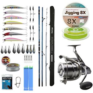 Yekoutdoor Yüksek Performans Olta Seti Okuma Surfliner+ Surf 420cm 100-250gr 3 Parça Olta Kamışı&okuma Surf-8k Olta Makinesi