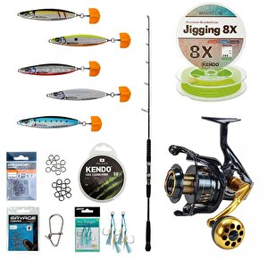 Yek Outdoor Profesyonel Tekne Oltası Seti Cavalla Speed Jigging Spin 159cm H 200-350gr 1 Parça&okuma Salina Sa-6000ha Blue 6+1bb O