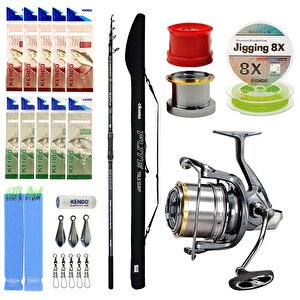 Yekoutdoor Profesyonel Yemli Olta Seti Okuma Flite Tele Surf 420cm 100-200gr 5 Parça Olta Kamışı&okuma Flite Surf Fls35-1500ay Gun