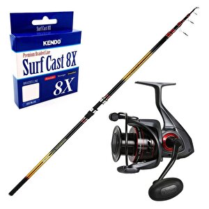 Yekoutdoor Yüksek Kalite Hazır Olta Seti Okuma Savant Surf 420 Cm 4 Parça Surf Kamışı&okuma Ceymar C-8000a Dark Grey 7+1bb Olta Ma
