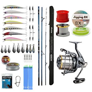 Yekoutdoor Yüksek Performans Olta Seti Okuma Surfliner+ Surf 420cm 100-250gr 3 Parça Olta Kamışı&okuma Flite Surf Fls35-1500ay Gun