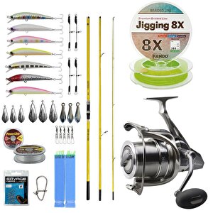 Yekoutdoor Yüksek Performans Okuma Olta Seti Okuma Makaira Surf 4,30 Cm 100-250 Gr 3 Parça Yellow Surf Kamışı&okuma Surf-8k Olta M