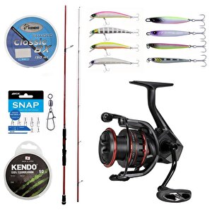 Yekoutdoor Profesyonel Lrf Seti Okuma Red Spin 7'6'' 228 Cm 3-15 Gr 2 Parça&okuma Ceymar Hd Chd-2500a Matt Black 7+1bb Olta Makine