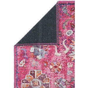 Cool Halı Private Fuşya Eskitme Vintage Halı Çiçek Desen Otantik Şönil Halı Yıkanabilir Salon Halısı