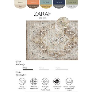 Zaraf Krem Kahve Halı Klasik Göbekli Desen Ev Oda Halısı Oturma Odası Salon İnce Halı 80x150 cm