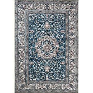 Private Lacivert Eskitme Vintage Halı Yolluk Şönil Yıkanabilir Göbekli Klasik Salon Halısı 210x310 cm