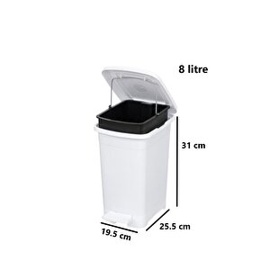 Elf-i̇344 Slim Pedallı Plastik Çöp Kovası İç Kovalı 8 Lt Beyaz