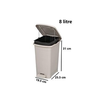 Elf-i̇344 Slim Pedallı Plastik Çöp Kovası İç Kovalı 8 Lt Gri