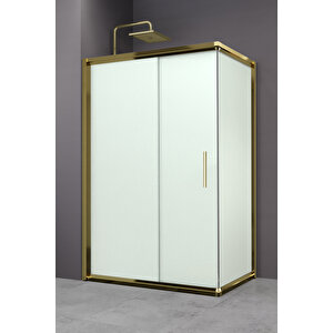 Minesota Temperli 6 Mm Dikdörtgen Cam Duşakabin Altın Profil Kumlama Cam 80x120 cm