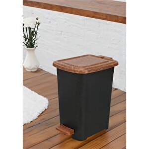 Elf-w342 25 Lt Ahşap Desenli Slim Pedallı Plastik Çöp Kovası İç Kovasız